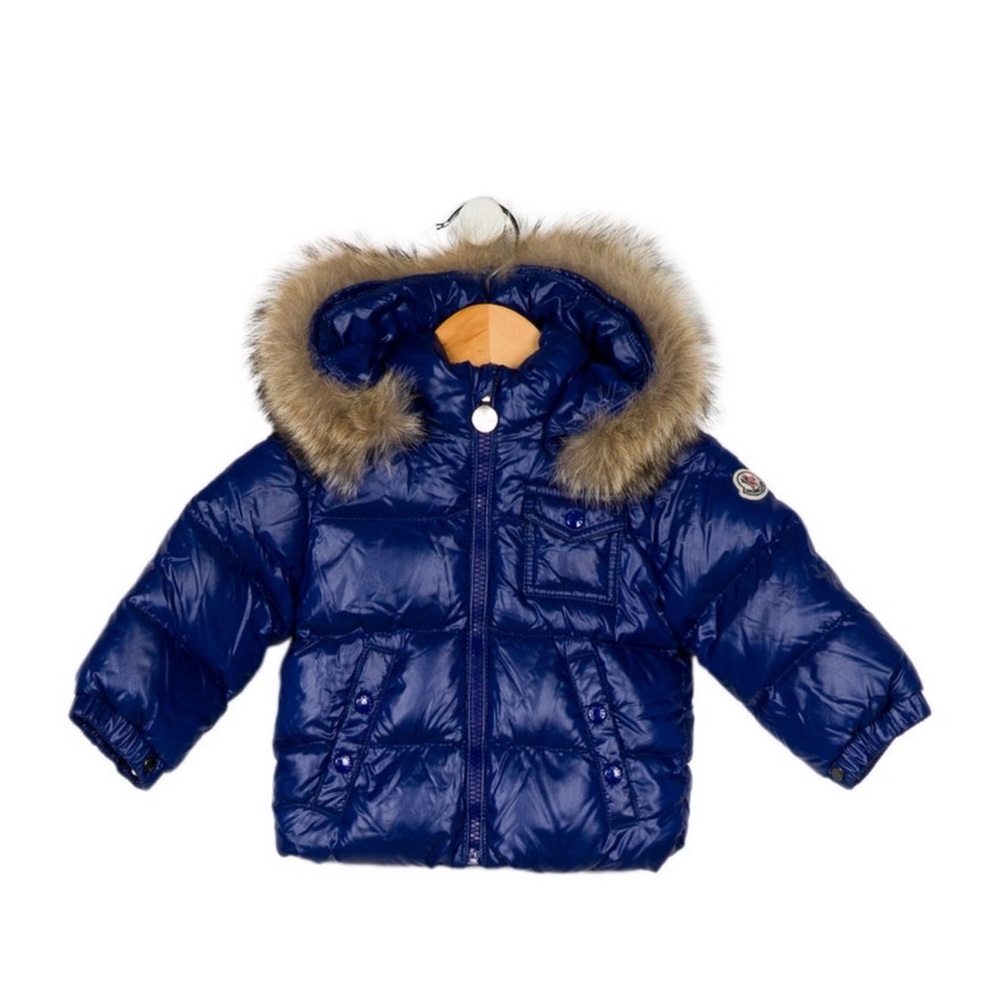 Moncler Navy Puffer Jacket with Faux Fur Trim